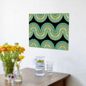Aqua Blue Abstract Wave Lines Art Pattern Gold Folie Afdrukken (Laag (Keuken))