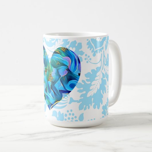 Aqua Blue Abstracte hartslag Mok Cup (Voorkant rechts)