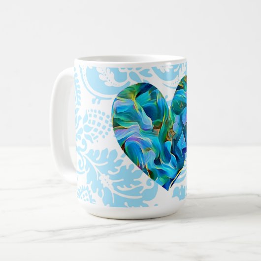 Aqua Blue Abstracte hartslag  Mok Cup (Voorkant links)