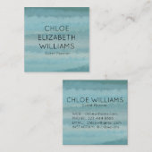Aqua Blue Abstracte Waterverf getextureerde strepe Vierkante Visitekaartje (Voorkant / Achterkant)