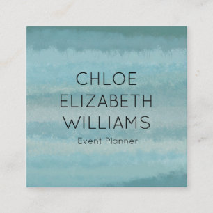 Aqua Blue Abstracte Waterverf getextureerde strepe Vierkante Visitekaartje