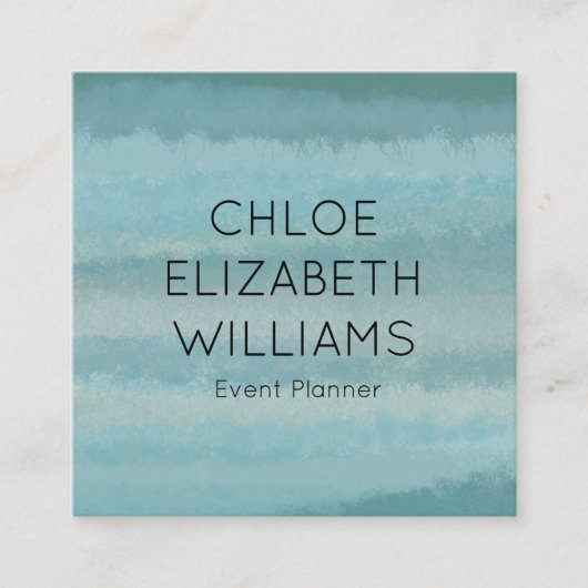 Aqua Blue Abstracte Waterverf getextureerde strepe Vierkante Visitekaartje (Voorkant)