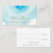 Aqua Blue Abstracte Waterverf Klantverwijzing Aanbevelingskaartje (Voorkant / Achterkant)