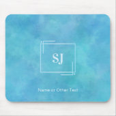 Aqua Blue Abstracte Waterverf Monogram Mousepad Muismat (Voorkant)