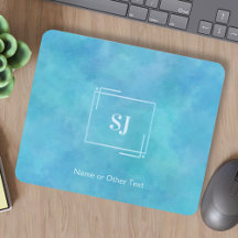 Aqua Blue Abstracte Waterverf Monogram Mousepad
