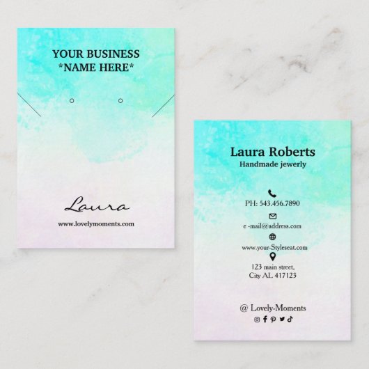 Aqua Blue Abstracte Waterverf Stud verkennen Visitekaartje (Voorkant / Achterkant)