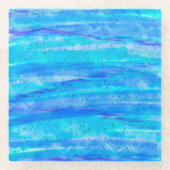 Aqua Blue Abstracte Waves Glazen Onderzetter (Voorkant)
