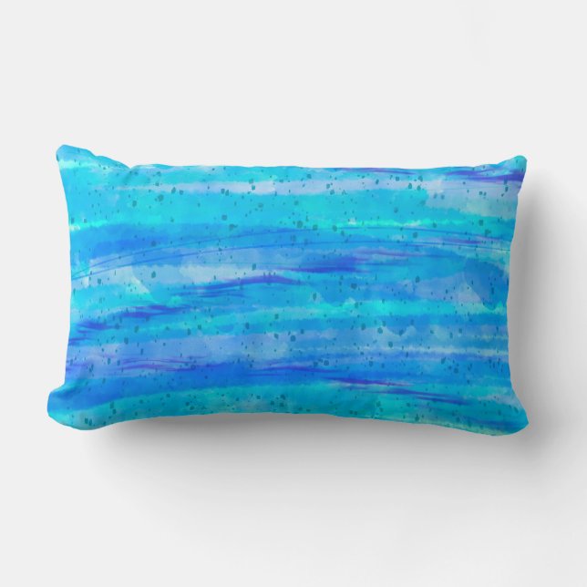 Aqua Blue Abstracte Waves Kussen (Voorkant)