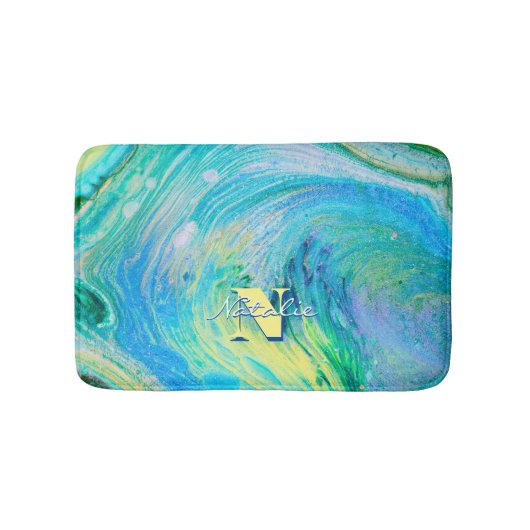 Aqua Blue Acryl Flow Art Badmat (Voorkant)