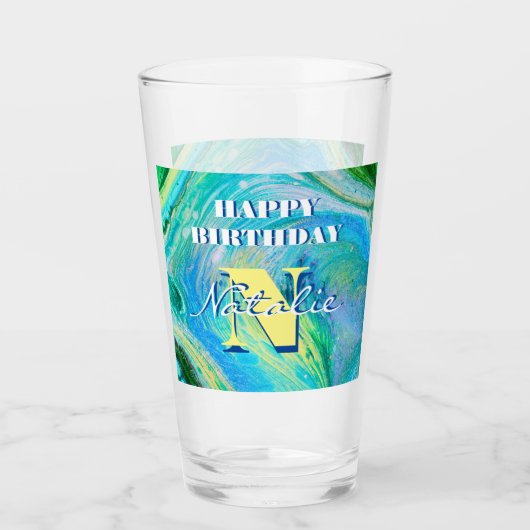 Aqua Blue Acryl Flow Art Glas (Voorkant)