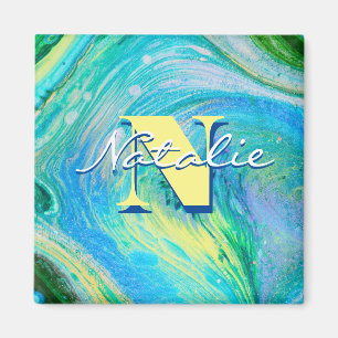 Aqua Blue Acryl Flow Art Magnet