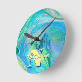 Aqua Blue Acryl Flow Art  Ronde Klok (Hoek)