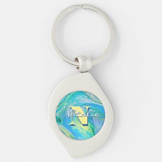 Aqua Blue Acryl Flow Art Sleutelhanger (Voorkant)