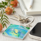 Aqua Blue Acryl Flow Art Sleutelhanger (Voorkant Rechts)