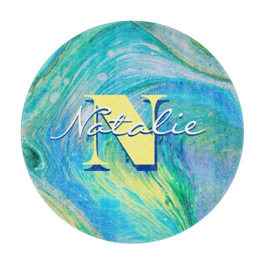 Aqua Blue Acryl Flow Art Snijplank (Voorkant)