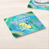 Aqua Blue Acryl Flow Art Vierkant Papier Onderzett Kartonnen Onderzetters (Schuin)