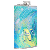 Aqua Blue Acryl Flow kunstfles Heupfles (Rechts)