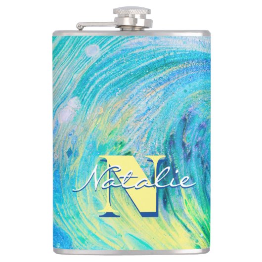 Aqua Blue Acryl Flow kunstfles Heupfles (Voorkant)