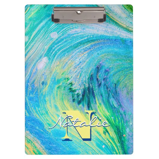Aqua Blue Acrylic Flow Art Klembord (Voorkant)