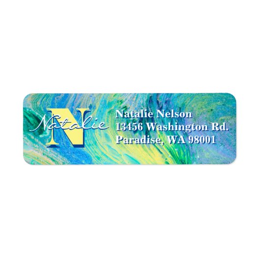 Aqua Blue Acrylic Flow Art Label (Voorkant)