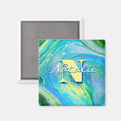 Aqua Blue Acrylic Flow Art Magneet (Voorkant / Achterkant)