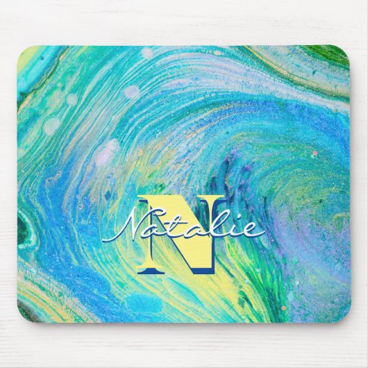 Aqua Blue Acrylic Flow Art Muismat (Voorkant)
