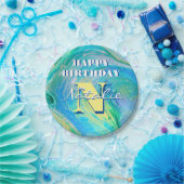 Aqua Blue Acrylic Flow Art Papieren Bordje (Feest)