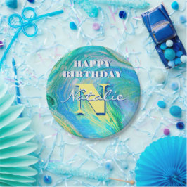 Aqua Blue Acrylic Flow Art Papieren Bordje