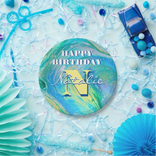 Aqua Blue Acrylic Flow Art Papieren Bordje (Feest)