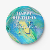 Aqua Blue Acrylic Flow Art Papieren Bordje (Voorkant)