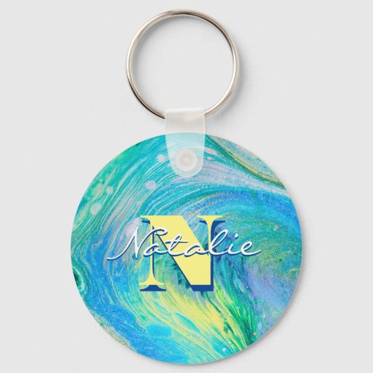 Aqua Blue Acrylic Flow Art Sleutelhanger (Voorkant)