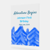 Aqua blue Adventure begint 1e verjaardag berg d Acryl Bord (Hoek)