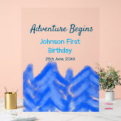 Aqua blue Adventure begint 1e verjaardag berg d Acryl Bord (Huwelijk)