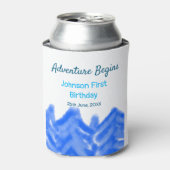 Aqua blue Adventure begint 1e verjaardag berg d Blikjeskoeler (Blikje Voorkant)