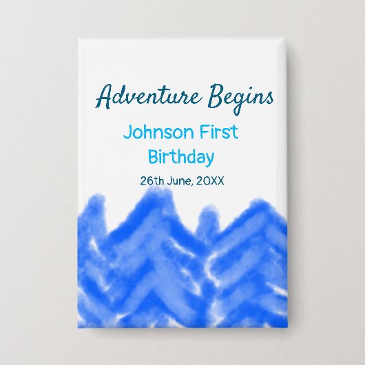 Aqua blue Adventure begint 1e verjaardag berg d Button (Voorkant)