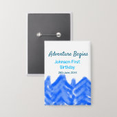 Aqua blue Adventure begint 1e verjaardag berg d Button (Voorkant / Achterkant)