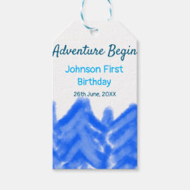 Aqua blue Adventure begint 1e verjaardag berg d Cadeaulabel