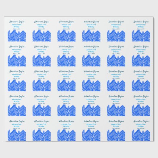Aqua blue Adventure begint 1e verjaardag berg d Cadeaupapier (Vlak)