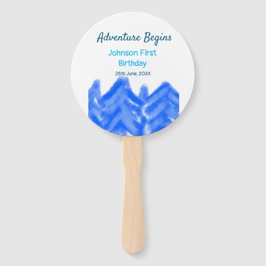 Aqua blue Adventure begint 1e verjaardag berg d Handwaaier (Voorkant)