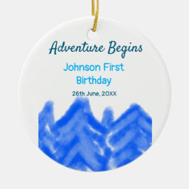 Aqua blue Adventure begint 1e verjaardag berg d Keramisch Ornament