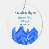 Aqua blue Adventure begint 1e verjaardag berg d Keramisch Ornament (Links)