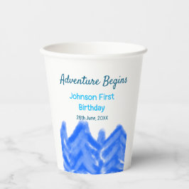 Aqua blue Adventure begint 1e verjaardag berg d Papieren Bekers