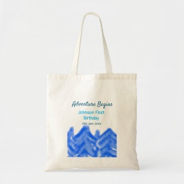 Aqua blue Adventure begint 1e verjaardag berg d Tote Bag