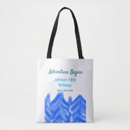 Aqua blue Adventure begint 1e verjaardag berg d Tote Bag