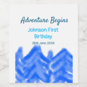 Aqua blue Adventure begint 1e verjaardag berg d Wijn Etiket (Enkel label)