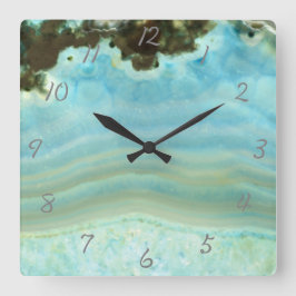 Aqua Blue Agate Geode Gemstone Crystal Pattern Vierkante Klok