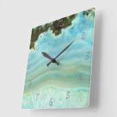 Aqua Blue Agate Geode Gemstone Crystal Pattern Vierkante Klok (Hoek)