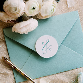 Aqua Blue Ampersand Monogram Envelope Seals Ronde Sticker