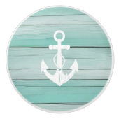 Aqua Blue Anchor Faux Wood Nautische lade knop (Voorkant)