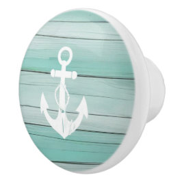 Aqua Blue Anchor Faux Wood Nautische lade knop